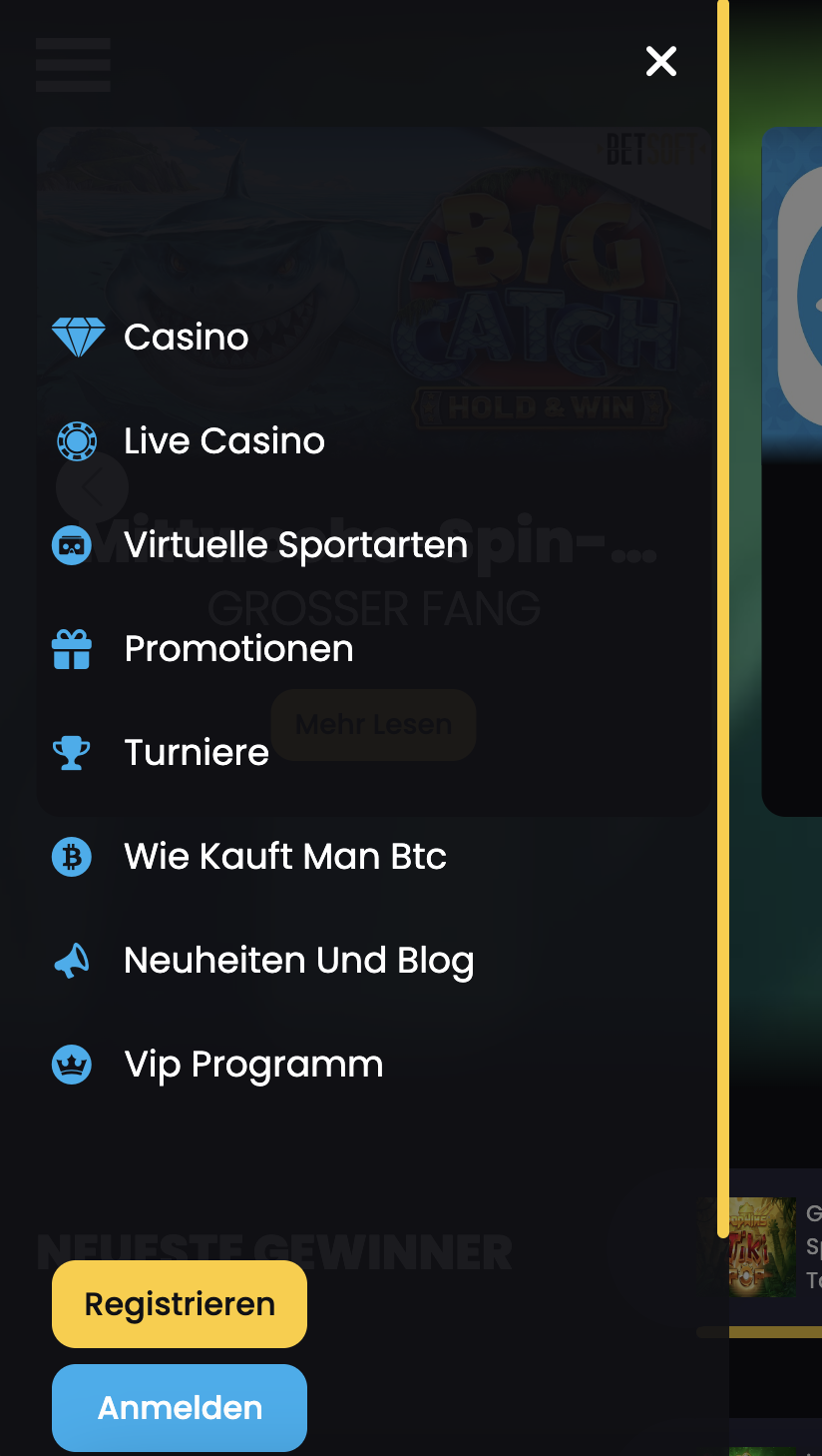 Powerbet777 mobiles Menü